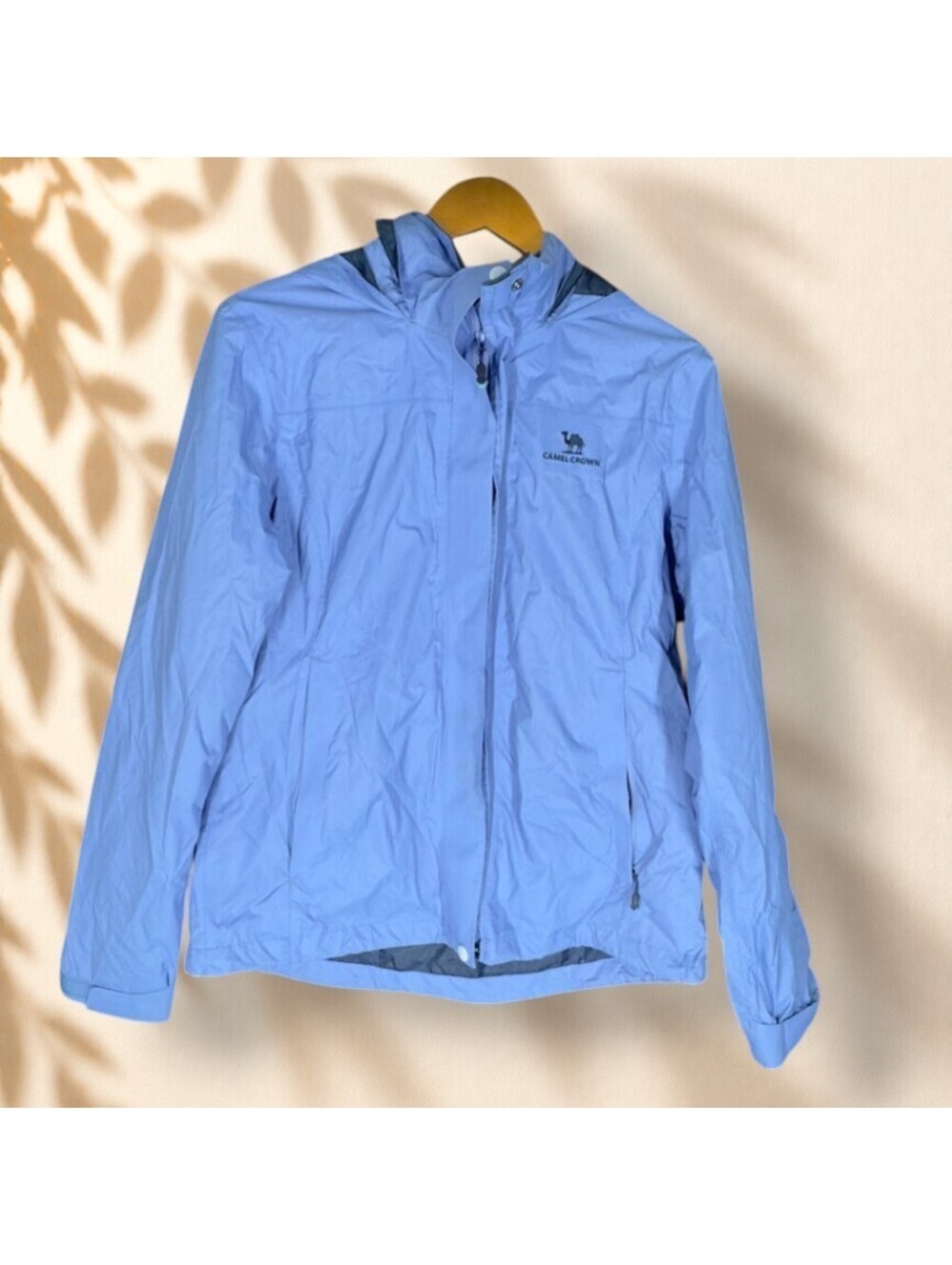Camel Crown Windbreaker Jacket Women L Large Blue Full Zip Hooded Long Sleeve